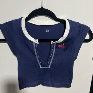 Urban Outfitters Kids Blue Top with Cherry Embroidery